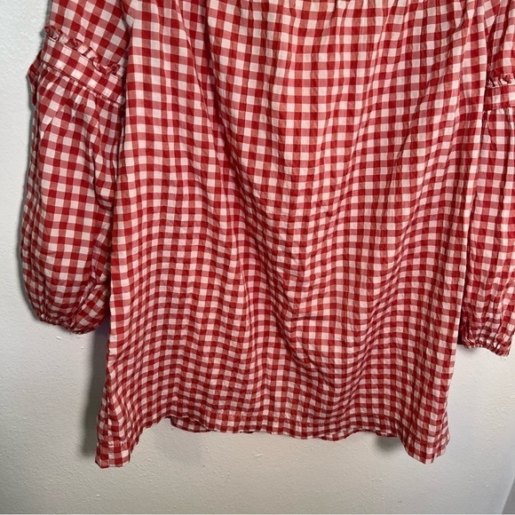 Max Studio Off Shoulder Blouse Red White Gingham - Picture 11 of 13